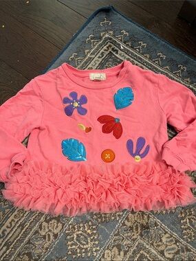 Peek Pink Floral Appliqué Ruffle Sweatshirt